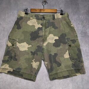 Chaps RL Mens Camo Cargo Shorts size 34 Lightweight Cotton Fatigues Jungle Green